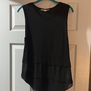 Michael Kors Black Asymmetrical Tiered Tank Top